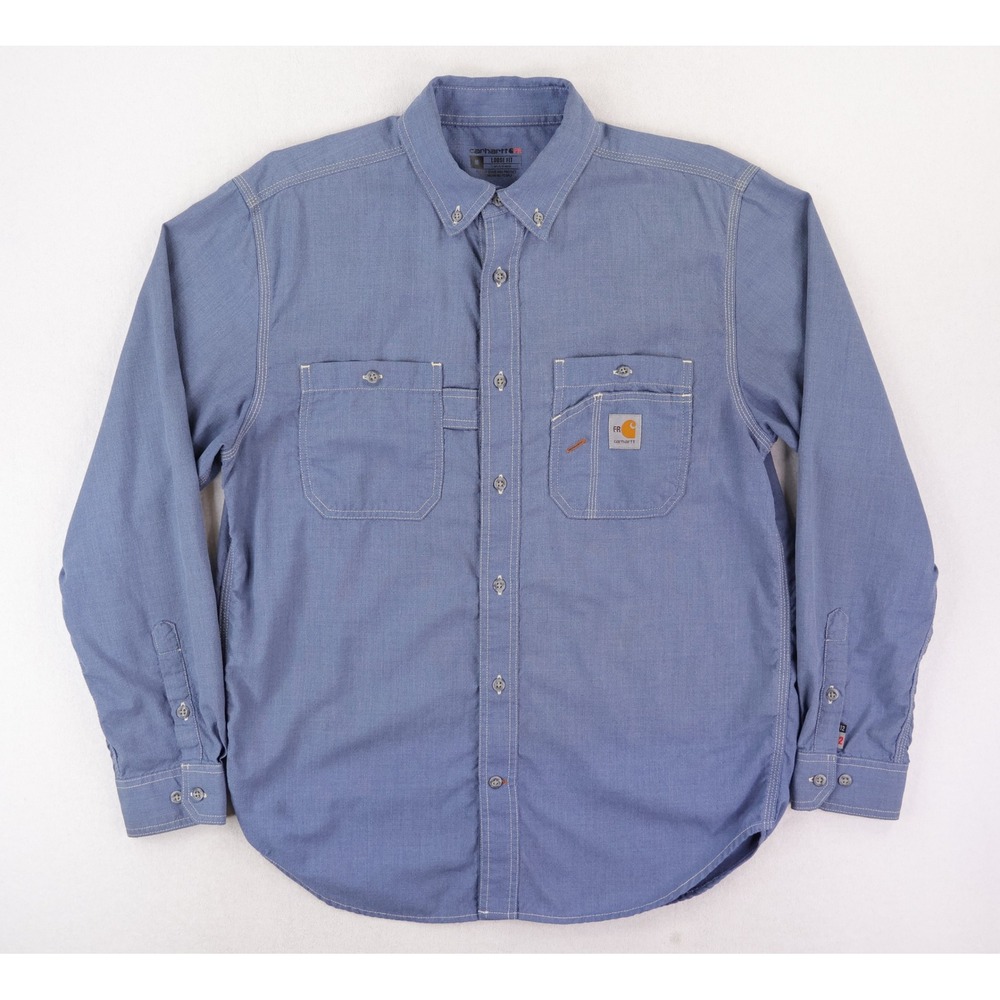 Carhartt FR Button Down Shirt Mens Medium Blue TW4138-FRM Flame Resistant CAT 2